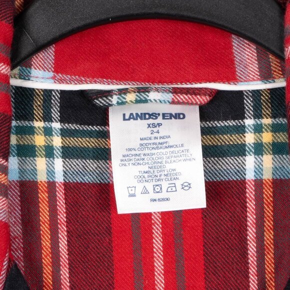 Lands End Plaid Button Up Nightshirt XS 2 4 Womens Petite Red Cotton Long Sleeve - Picture 5 of 6